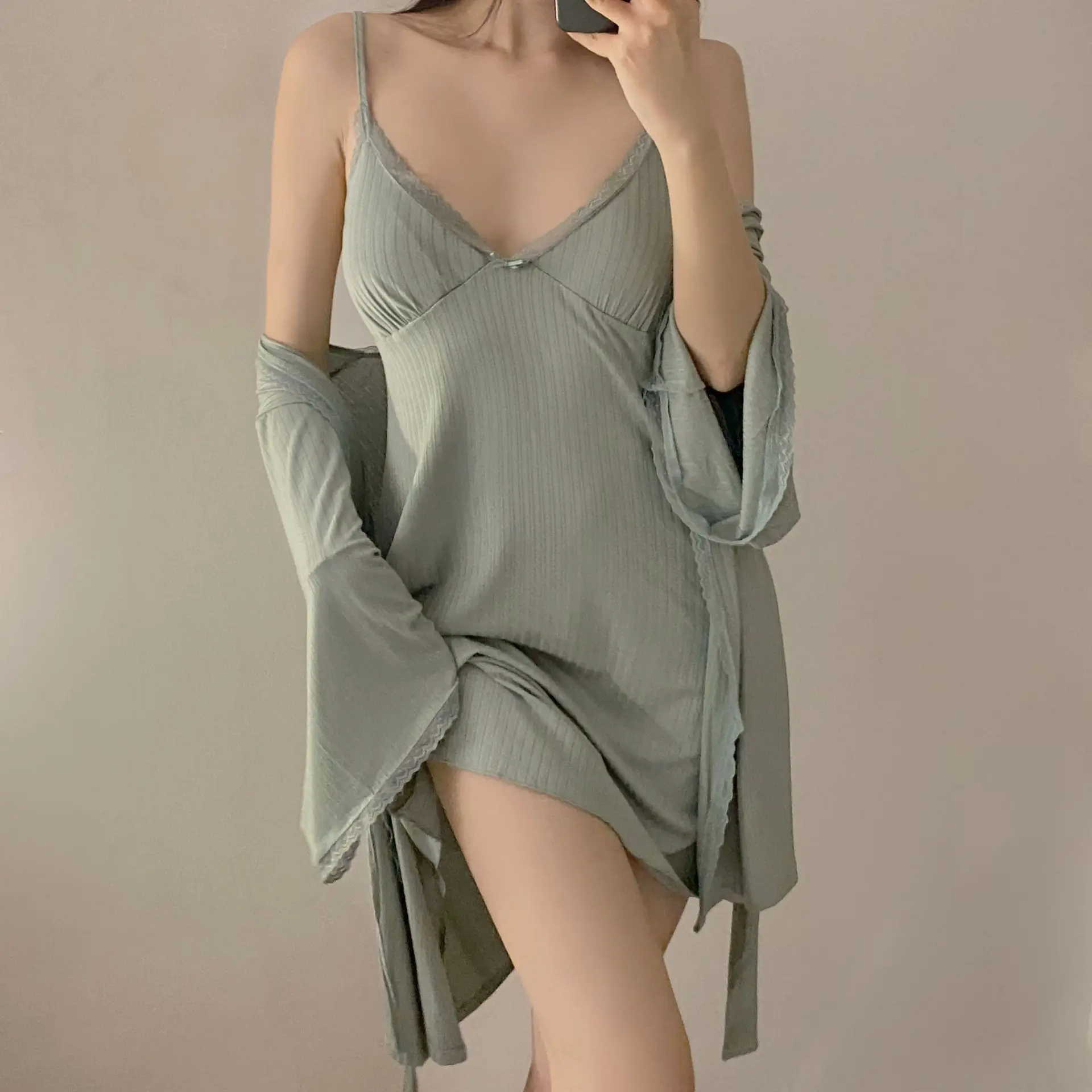 

Summer Sexy Viscose Modal Robe Nightdress 2PCS Sleepwear Bride Birdesmaid Homewear Kimono Bathrobe Nightgown