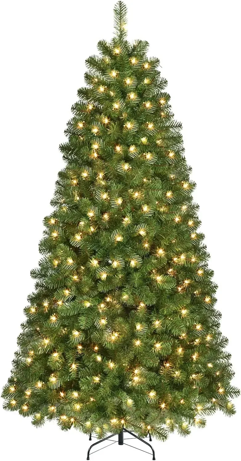 

Christmas Tree 7.5ft Prelit Premium Artificial Hinged with Pre-lit 350 Warm White Lights, 998 Branch Tips and Foldable Stand