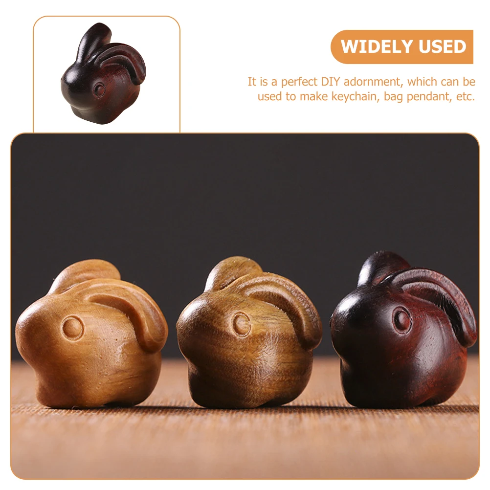 

Sandalwood Carved Rabbit Bunnies Wooden Decor Figurines Pendants Durable Retro Zodiac Shape DIY Keychain Bag Pendant Small Size
