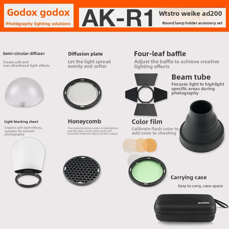 AK-R1 Universal Magnetic Dome Diffuser  Adapter Ring Kit, Portable Soft Light Sphere for On-Camera Speedlite Flash Photography