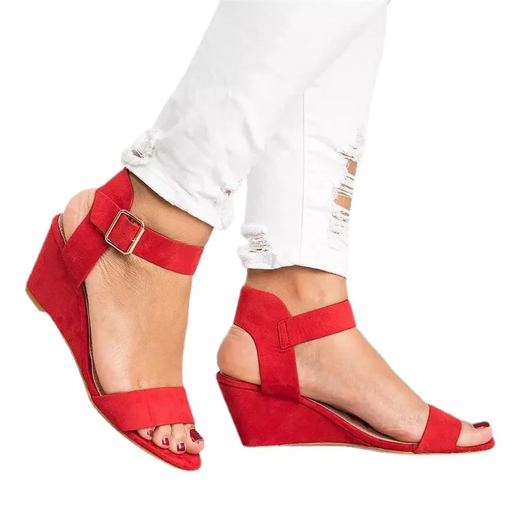 Women's Sandals Summer Fashion One-word Buckle Shoes Open Toe Casual Shoes female Plus Size 43 Candy Color Platform Sandals