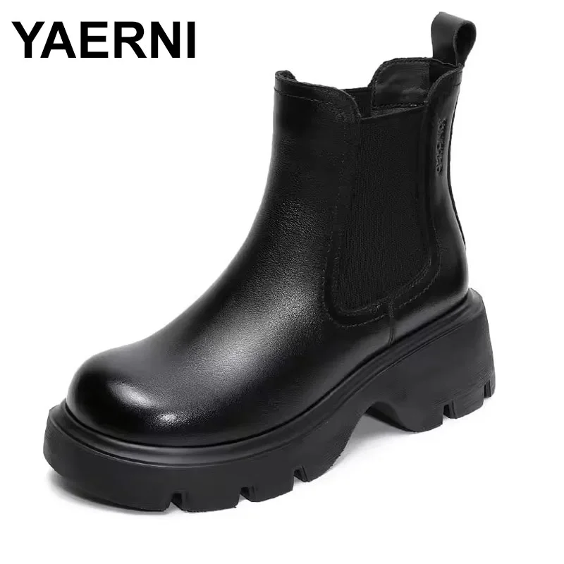 

Модные женские ботинки, осенне-зимние теплые ботинки на толстом высоком каблуке и массивной платформе без шнуровки, повседневные ботильоны в стиле ретро с дымоходом