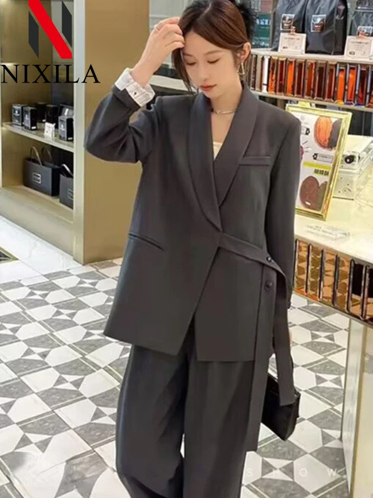 New in Women Blazer Pants Sets Fashion Office Ladies Casual Oversized Wide Leg Coats Women\'s Sets Long Sleeve Tops Two Piece Set