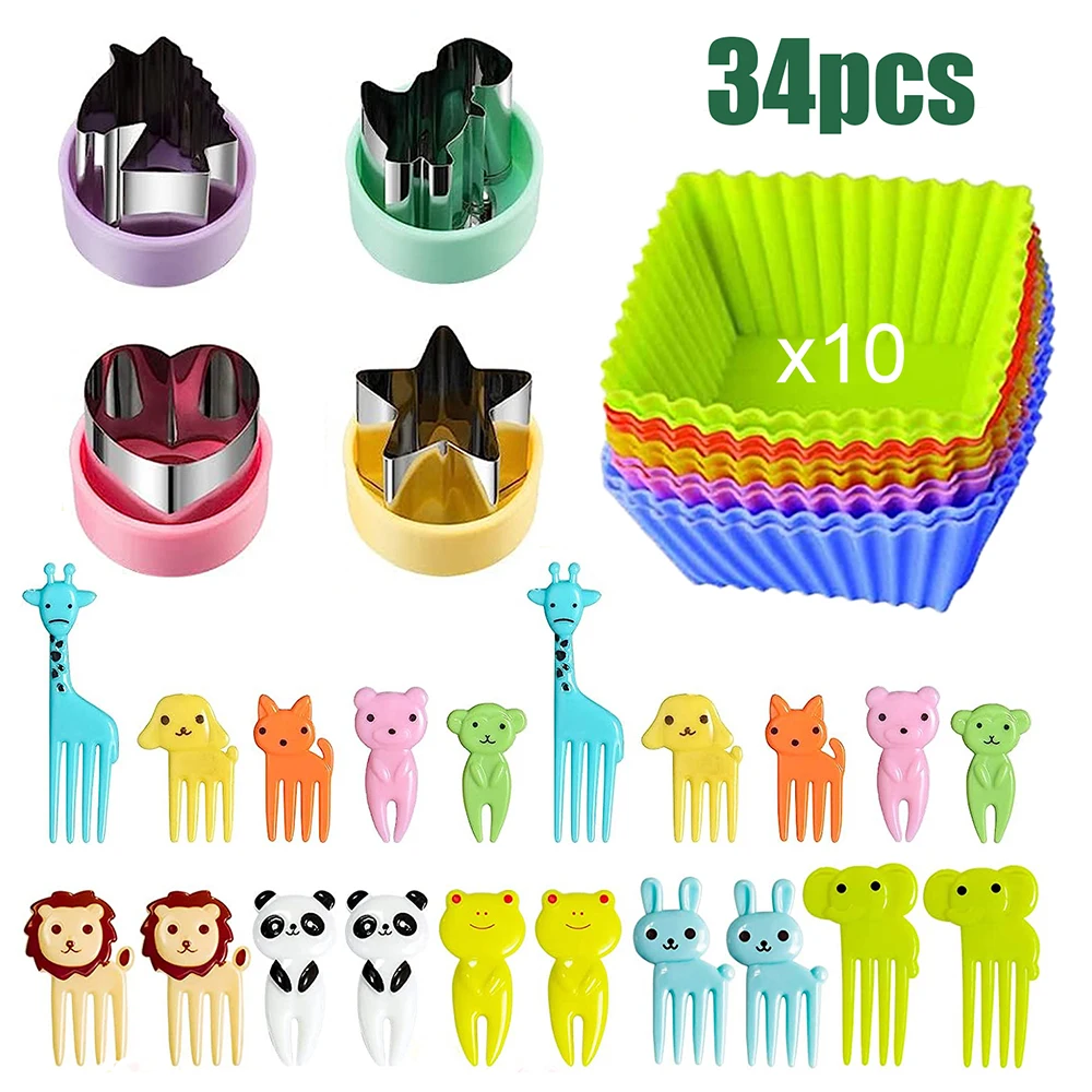 

Stainless Steel Vegetable Cutter Shapes Set for Kids Children DIY Mini Food Fruit Cutters Mold Cookie Stamps Mold with Forks