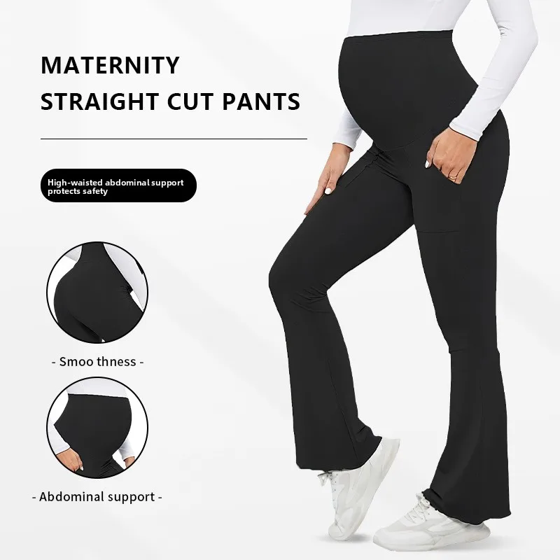

Женские брюки-клеш для беременных, летние черные дышащие леггинсы для беременных с подтяжкой ягодиц, модные брюки для йоги с высокой талией