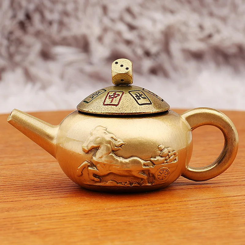 Brass Handle Daily Progress Gold Mahjong Instant Win Handheld Piece High Low Red Rope Mini Teapot Crafts Wholesale