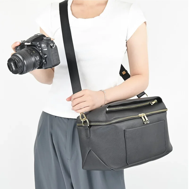 custom unisex fashion stylish waterproof vegan leather travel crossbody shoulder digital gear dslr camera bag for photography