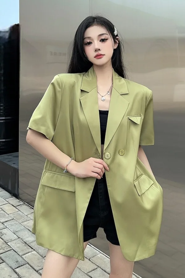 

​​Women's Tailored Satin Blazer Breathable Sleeveless Architectural Jacket Summer Lightweight Layering Piece​​