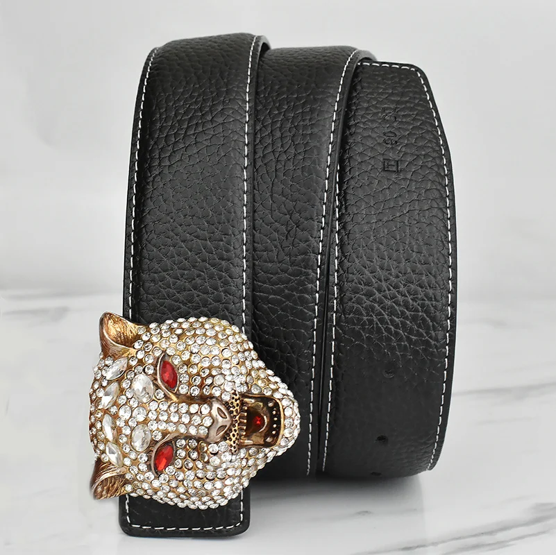 

New Fashion Leisure Men Women Leather Belt Smooth G Buckle Wear Casual Pants Jeans Luxury Blue Flower Strap