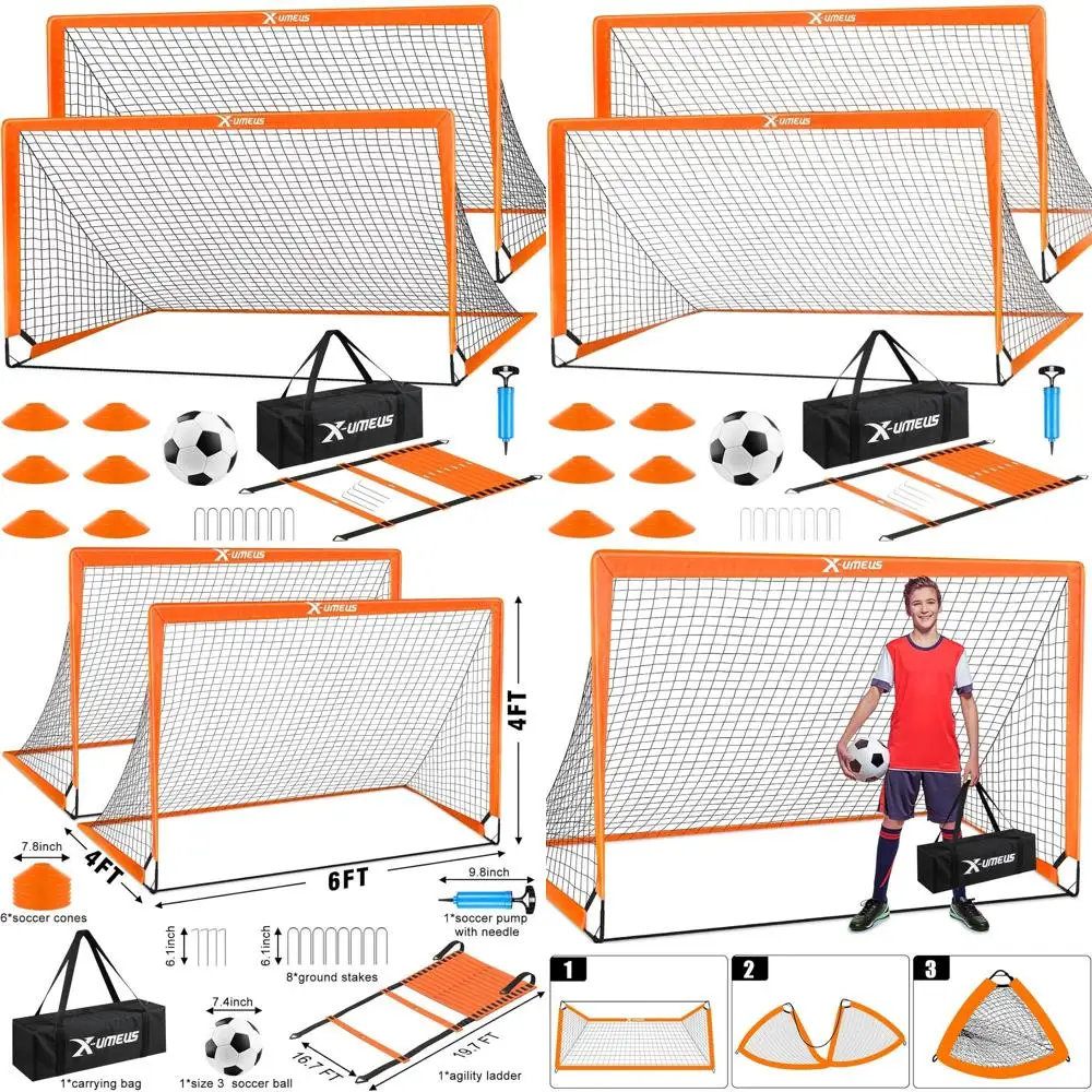 

Набор для футбола для детей от 3 до 12 лет с мячом, конусами и тренировочной сеткой для игры на улице