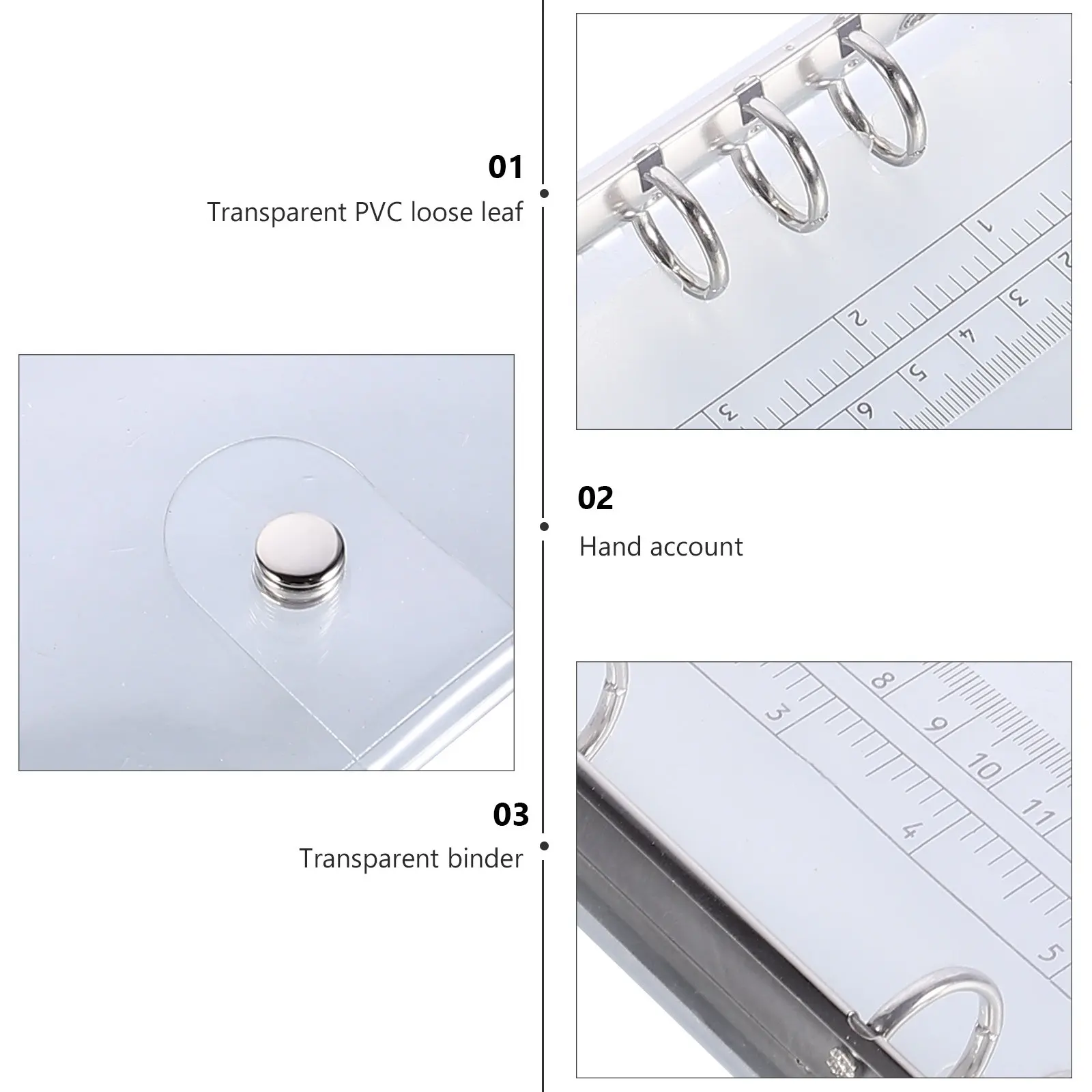 

2pcs Transparent Notepad Pvc A5 Snap Button Closure Waterproof Lightweight Non-Slip Folder Office Supply Notepad Binder Planner
