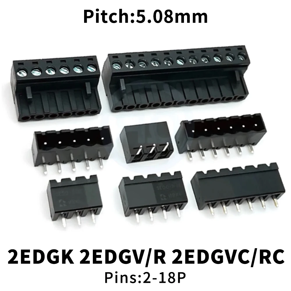 (5 Sets) KF 2EDGK + 2EDGV / 2EDGR 2EDGVC / 2EDGRC 5.08mm Black PCB Phoenix Terminal Block Socket Plug 15EDGK 15EDGV/R/VC/VR 5.08