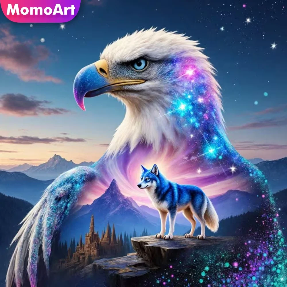 Momoart Pintura Diamante 5D DIY Águia Animal Adequado para Iniciantes Cão Mosaico de Diamantes Lobo Kit Artesanal Presente Feito à Mão Hobby Infantil
