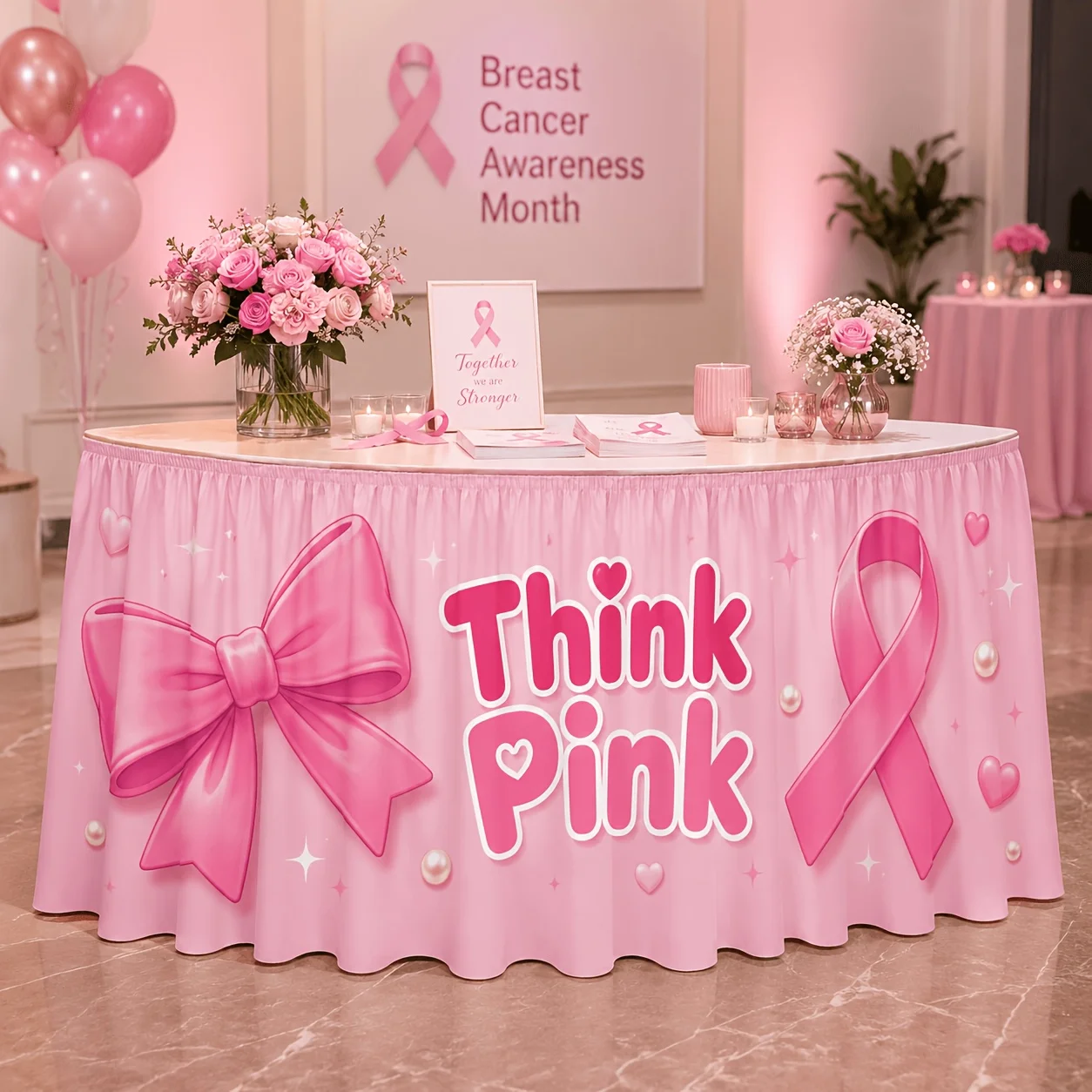 1-Piece tablecloth table skirt for THIN Red Breast Cancer Awareness Campaign
