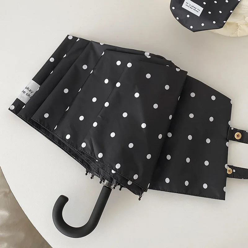 New Korean Small Polka Dot Folding Umbrella Sunscreen Ultraviolet Vinyl Parasol Weather and Rain Portable Sun Umbrella