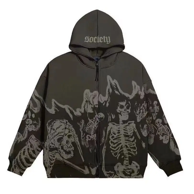 2024 skeleton sweatshirt y2k top couple autumn and winter new long-sleeved skull hair coat men winter men clothing y2k tops