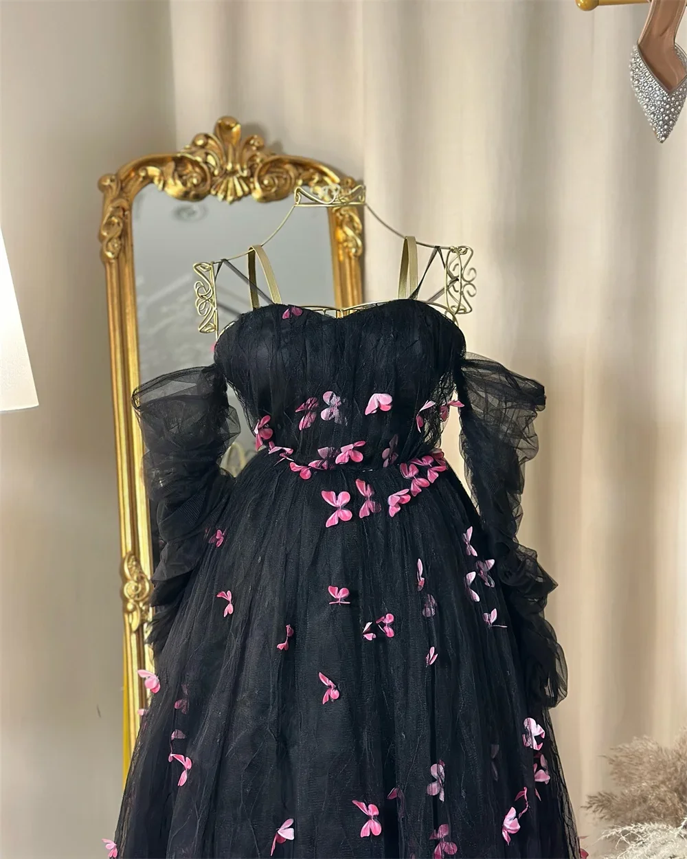 Customized Saudi Arabia Formal Gown Dearin Spaghetti Strap A-line Knee Length Bows Skirts Fold Draped Tulle Ruffle Lace Embroide