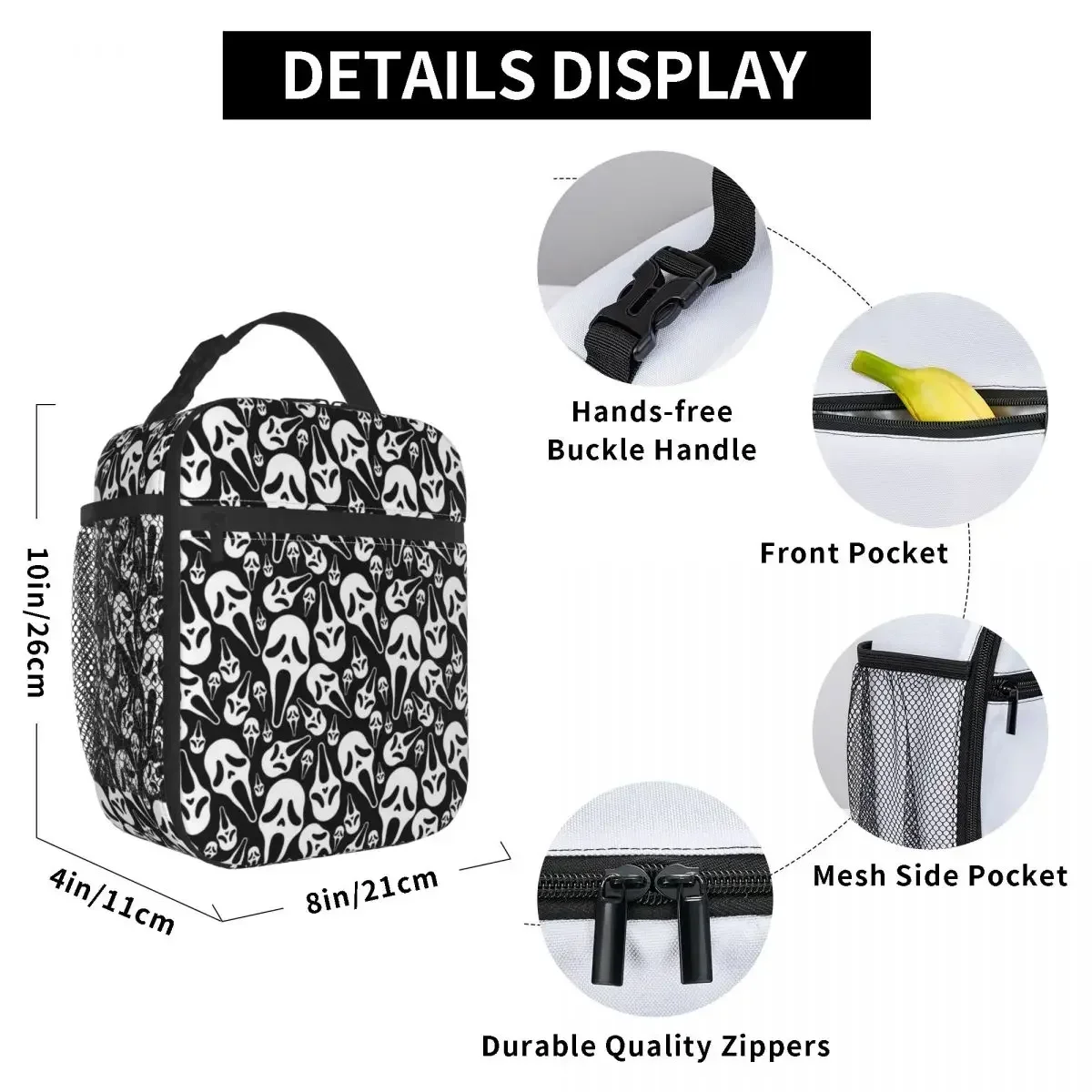Ghostface Horror emozionante Halloween borsa termica per il pranzo borsa termica contenitore per pasti Tote Lunch Box Bento Pouch College Picnic
