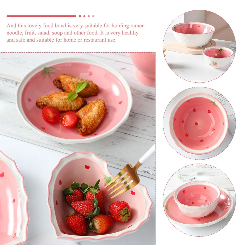 

1Set Creative Ceramic Soup Bowl with Spoon Unique Decorative Printing Fruit Salad Food Serving Bowl Kitchen Food Container