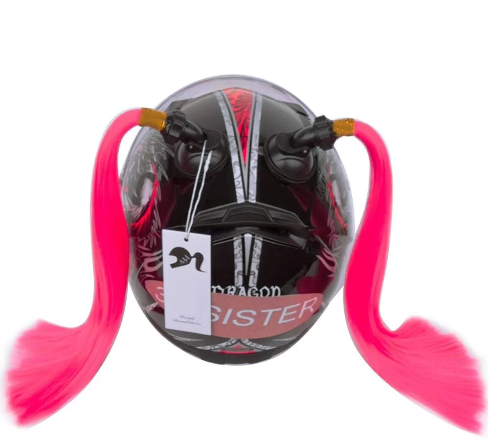 Casco da moto a doppia coda di cavallo da 2 pezzi da 14 pollici decorato con trecce a coda di cavallo e ventose accessorio per casco senza casco