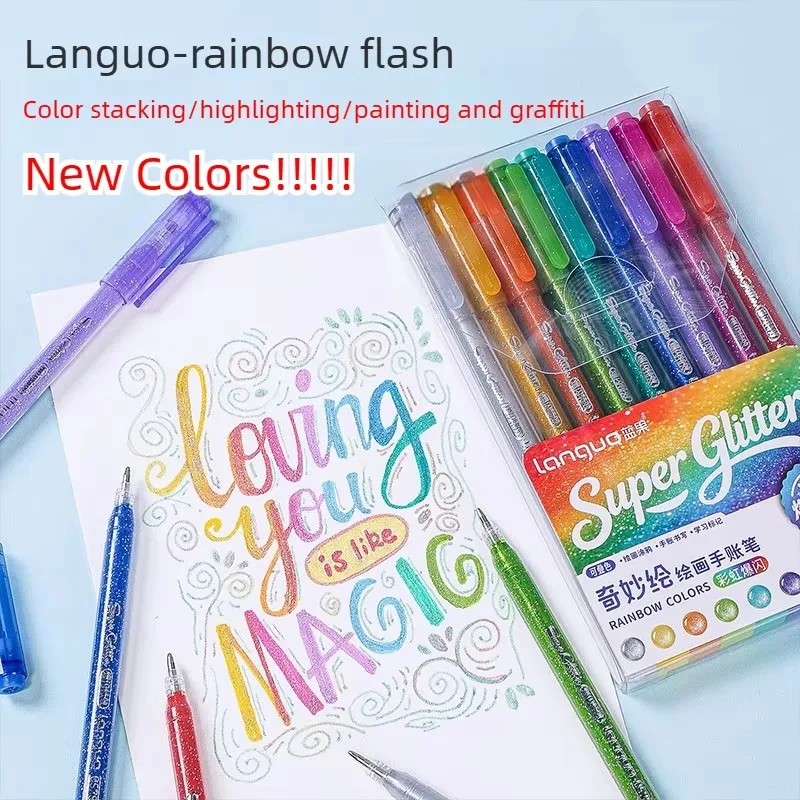 Languo Rainbow Colors Series 9 Colors Gel Pen Diary Scrapbook Painting DIY Gel Pen Set Color Drawing Art Markers School Supplies
