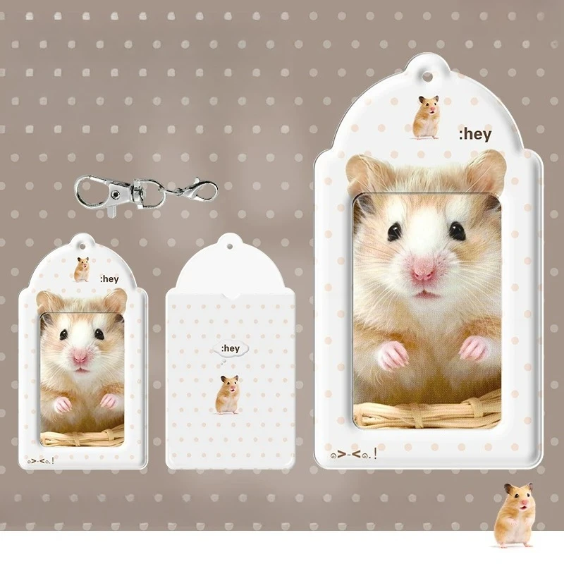 Kawaii Animal Series PVC Card Holder with Chain Cute Hamster Fox Photo Frame Creative Chihuahua Card Case for 3 Inch Kpop Card