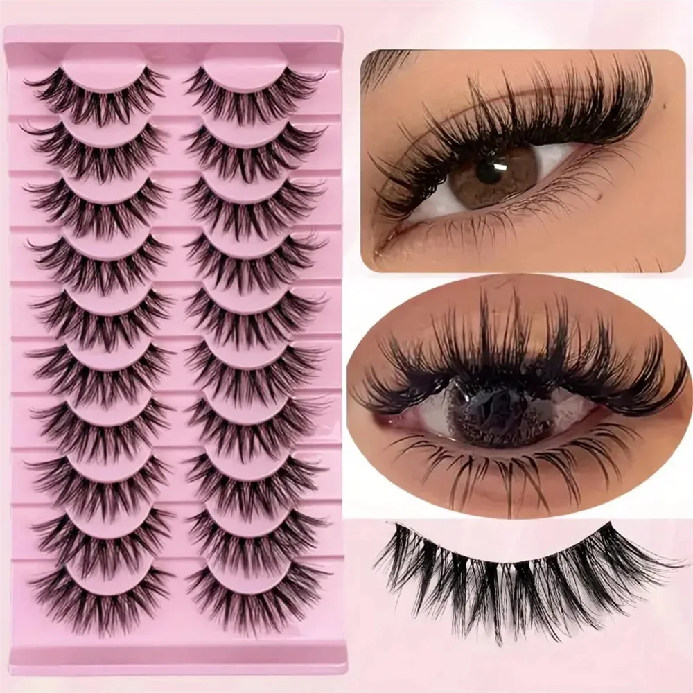 ふわふわまつげ10ペア、ナチュラルで柔らかいまつげ、スリムまつげ、人工ミンクフルまつげ