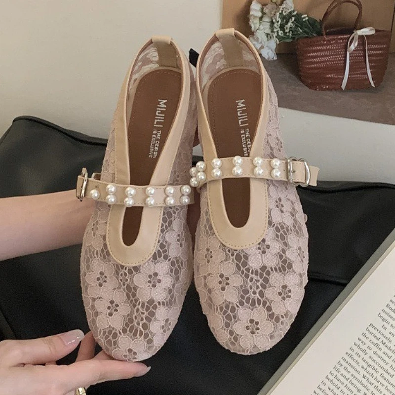 

Lace Mesh Ballet Flats Ladies Round Toe Breathable Mary Jane Shoes Women Shallow Comfort Casual Shoes Fashion Brand Beach Shoes