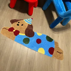 VIKAMA Cartoon Dog Rug Imitation Cashmere Strip Living Room Floor Mat Soft Non-Slip Children's Bedroom Bed Blanket Home Decor