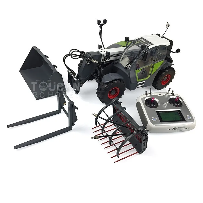 JDM-128 Metal 1/14 RC Telescopic Hydraulic Forklift Multifunctional Model 4-Way Vavles Differential Lock 2Axle Radio Control Car