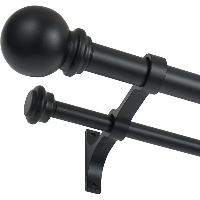 

Double Curtain Rod 48 to 84 inch, Adjustable 1 inch Double Drapery Rod Rods for Windows (48-84",Matte Black)