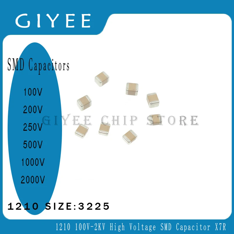 20pcs 1210 3225 100V 200V 250V 450V 500V 1000V 2000V High Voltage SMD Chip Ceramic Capacitor 330PF 1NF 10NF 100NF 1UF 2.2UF 4.7