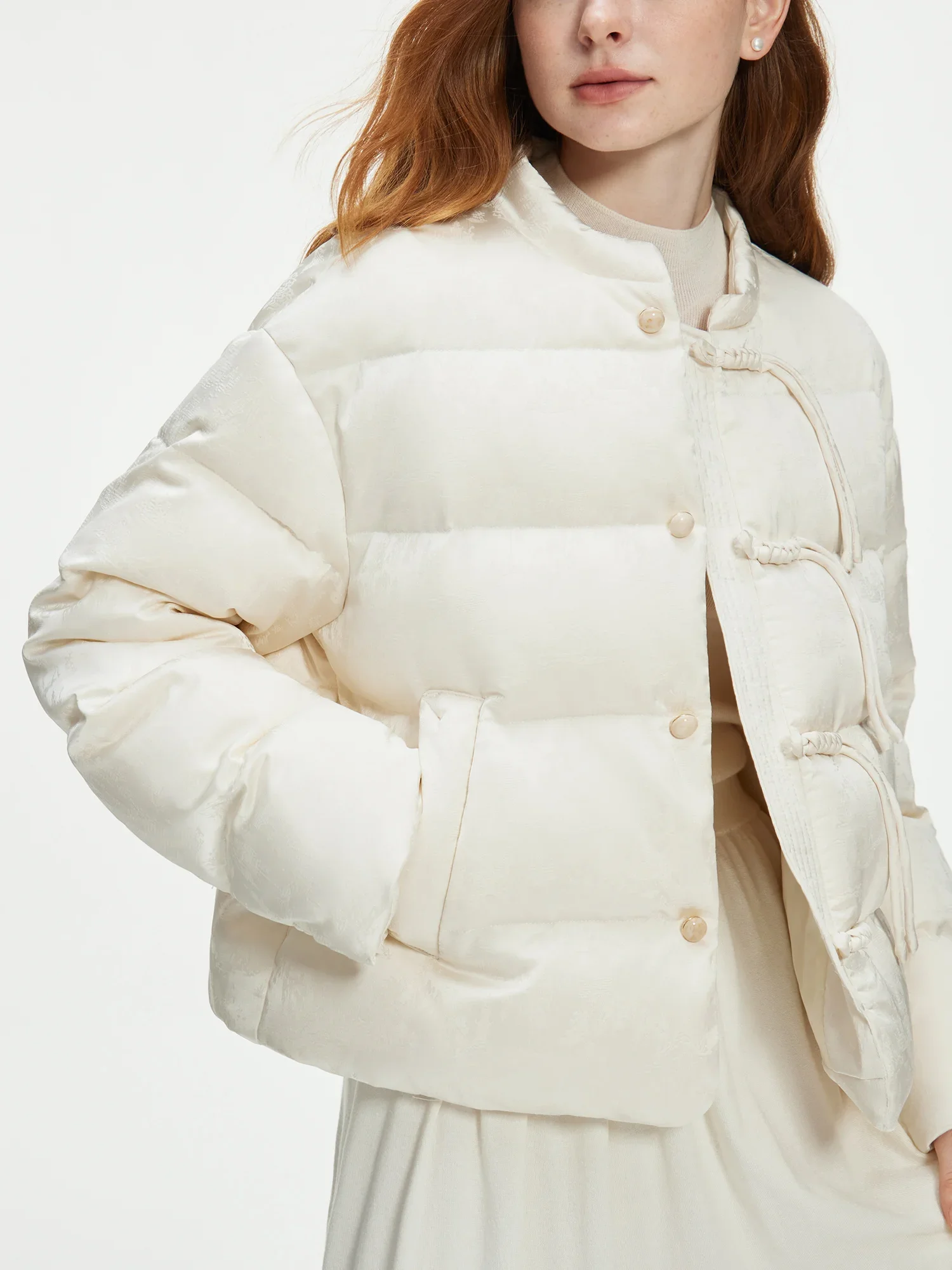 Filling Amount Stand-up Collar New Chinese Style Down Coat For Women Jacquard Warm Casual Jacket