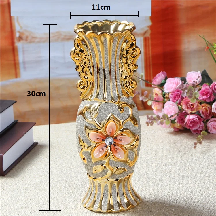 30CM Luxury Europe Gold-Plated Ceramic Vase Home Decor Creative Design Porcelain Decorative Flower Vase For Wedding Decoration
