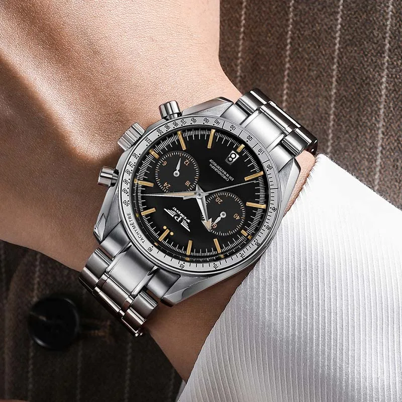 2025 جديد PINDU تصميم الرجال الساعات ساعة كوارتز للرجال سرعة الرياضة كرونوغراف الياقوت VK64 ساعة المعصم Reloj Hombre