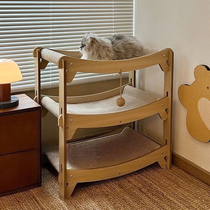 2-in-1 Cats Bed Stackable 2 Layer Semi Enclosed Cat Cave Modular Cats Lounge with Scratching Pad Removable Cat Cushion for Couch