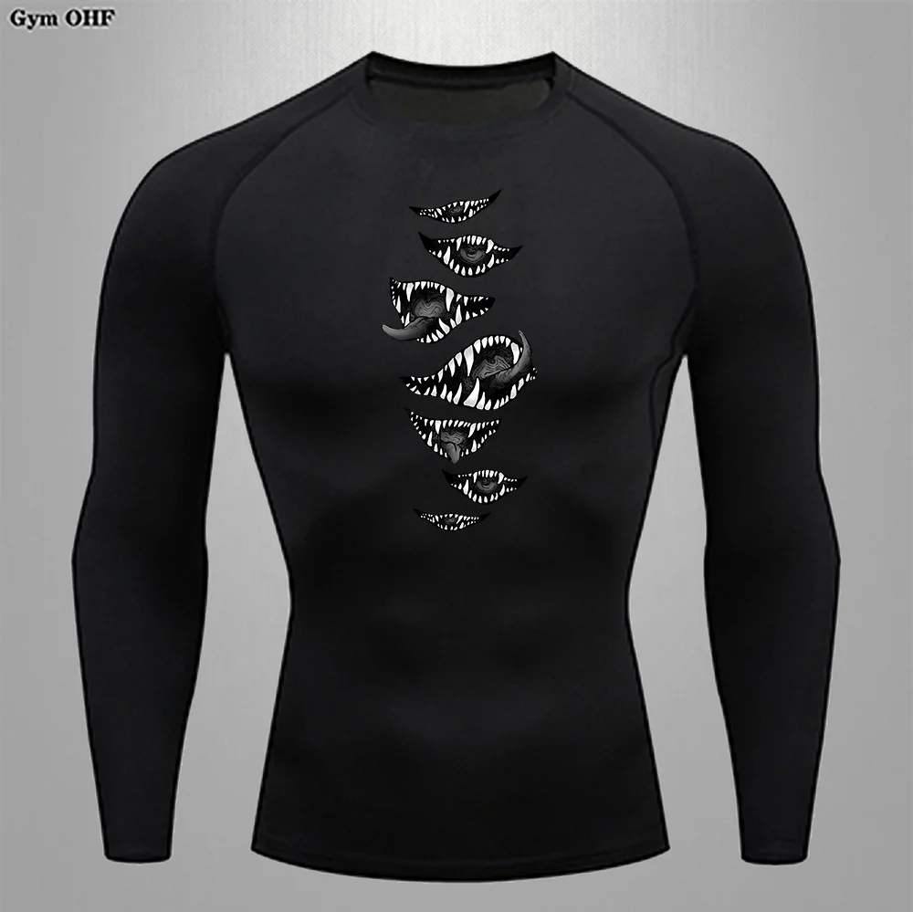 

Teeth Anime Printed Pattern Long Sleeve T-shirt Compression High Elasticity Quick Drying Fitness Boxing Athletic Tracksuit Tee