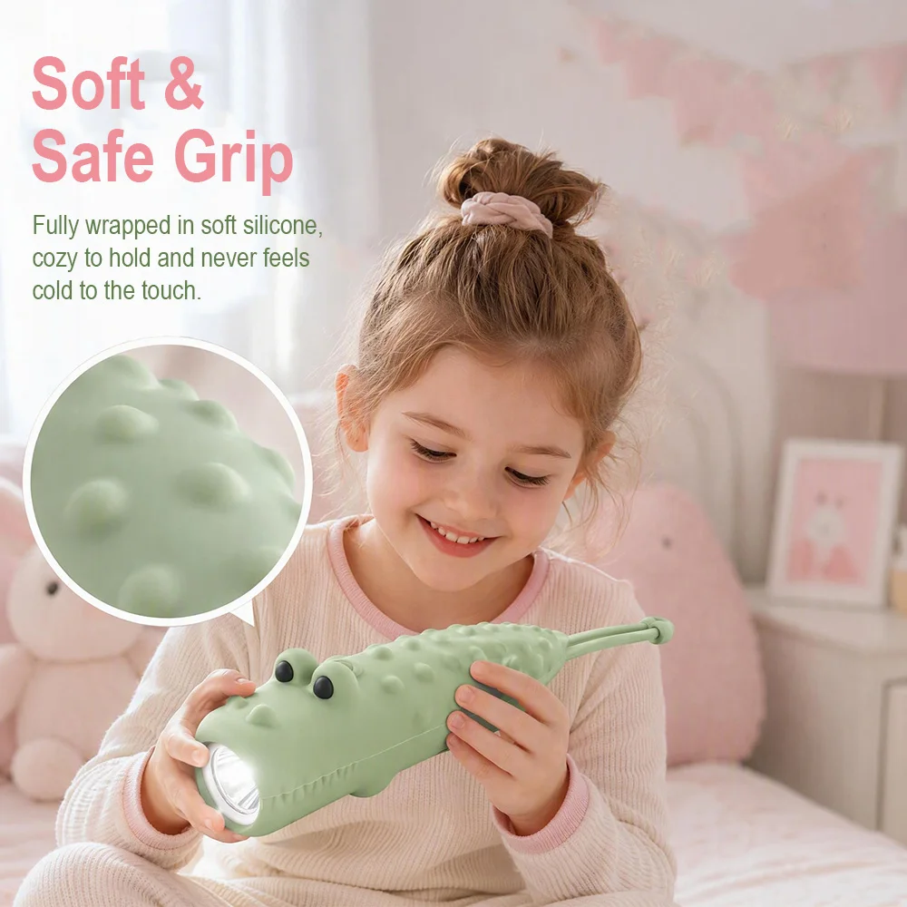BORUiT USB Rechargeable LED Flashlight Silicone Animal  Kids Flashlight Night Light Portable Torch Bedside Lamp for Children