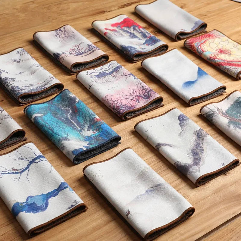 

1Pc 16x29cm Colored Tea Towel Teahouse Household Creative Antique Absorbent Suede Tea Mat Printing China-Chic Tea Cloth