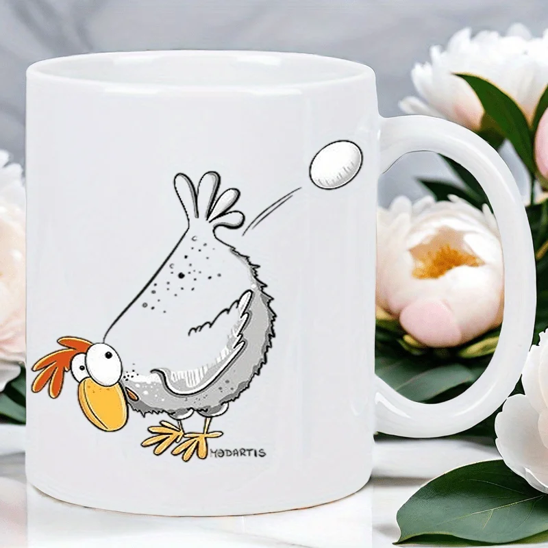 1pc Cute fluffy chick mug - white ceramic coffee cup, suitable for everyday office use.