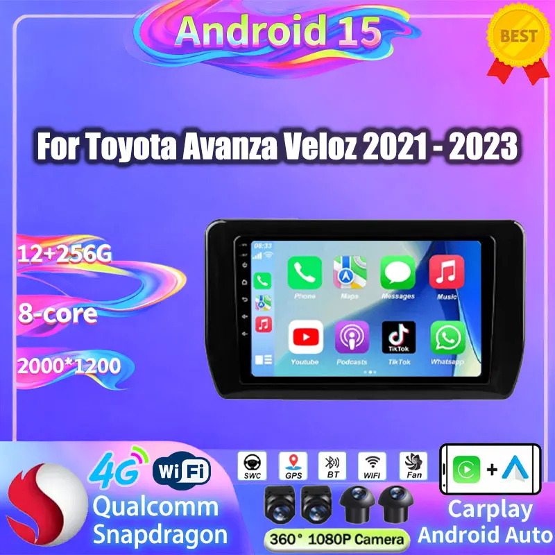 Android 15 para Toyota Avanza Veloz 2021 2022 2023 Radio de coche inalámbrico Carplay Android Auto reproductor de vídeo Multimedia unidad principal 2Din