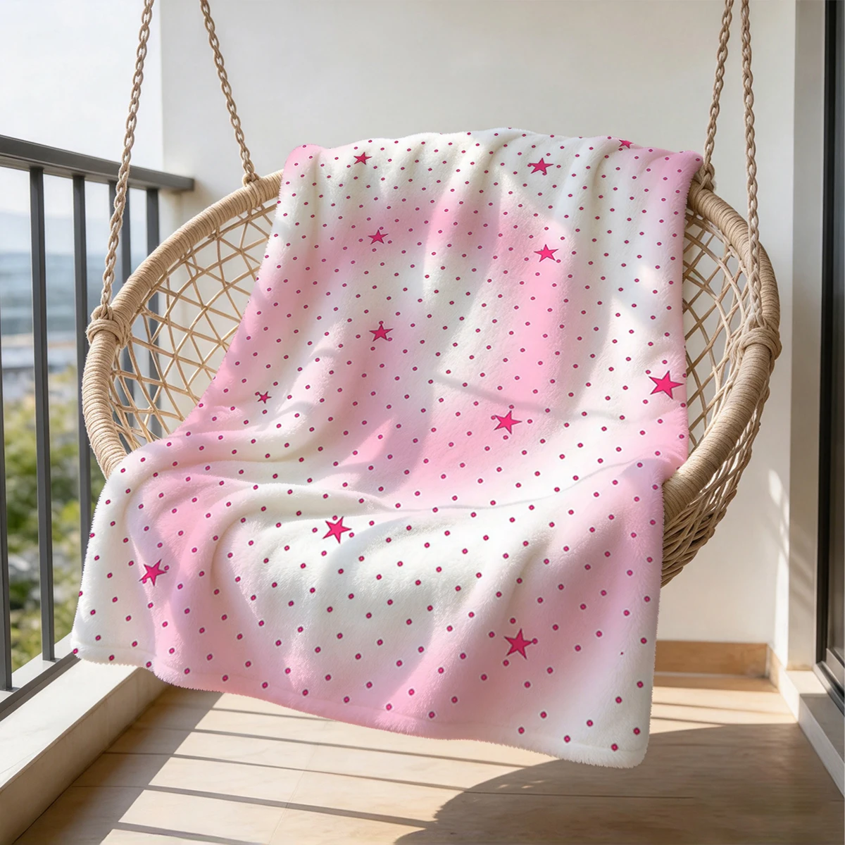 Pink Gradient Dots Red Stars Flannel Blanket Warm Soft Halloween Christmas Couch Warm Cozy Decorative Decor Gift for All Season
