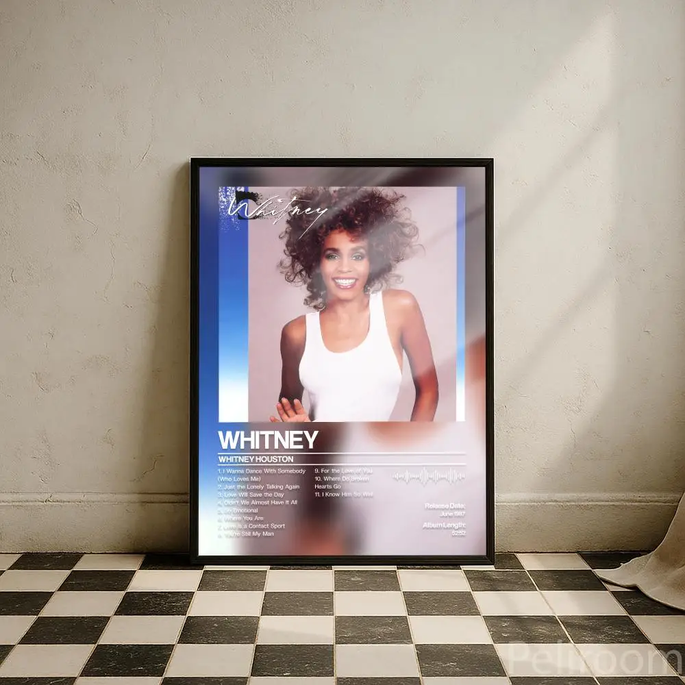 Whitney Houston Poster Peelable Self-Adhesive Stickers, Frameless Wall Art Decals for Bedroom Living Room Home Decor