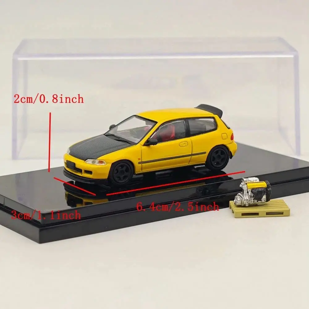 Hobby hj64 1/64 para (eg6) estilo jdm versão personalizada com modelo de exibição de motor amarelo hj642017ay coleção de carros fundidos