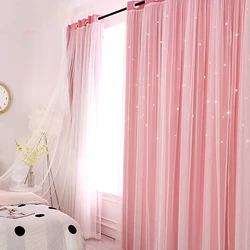 Stars Blackout Curtains Double Layers Romantic Sheer Children Girls Curtains Nordic Star Ins Princess Wind Curtain for Bedroom