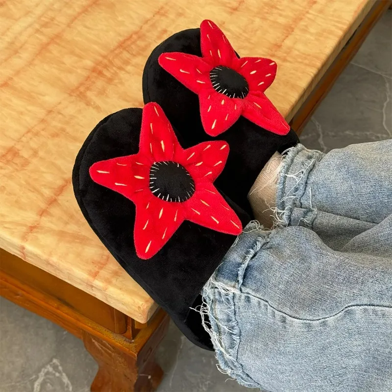 2026 New Red Flowers Plush Slippers Women Men Plant Stuffed Shoes Spring Soft Indoor Fuzzy Slipper Birthday New Year Gifts