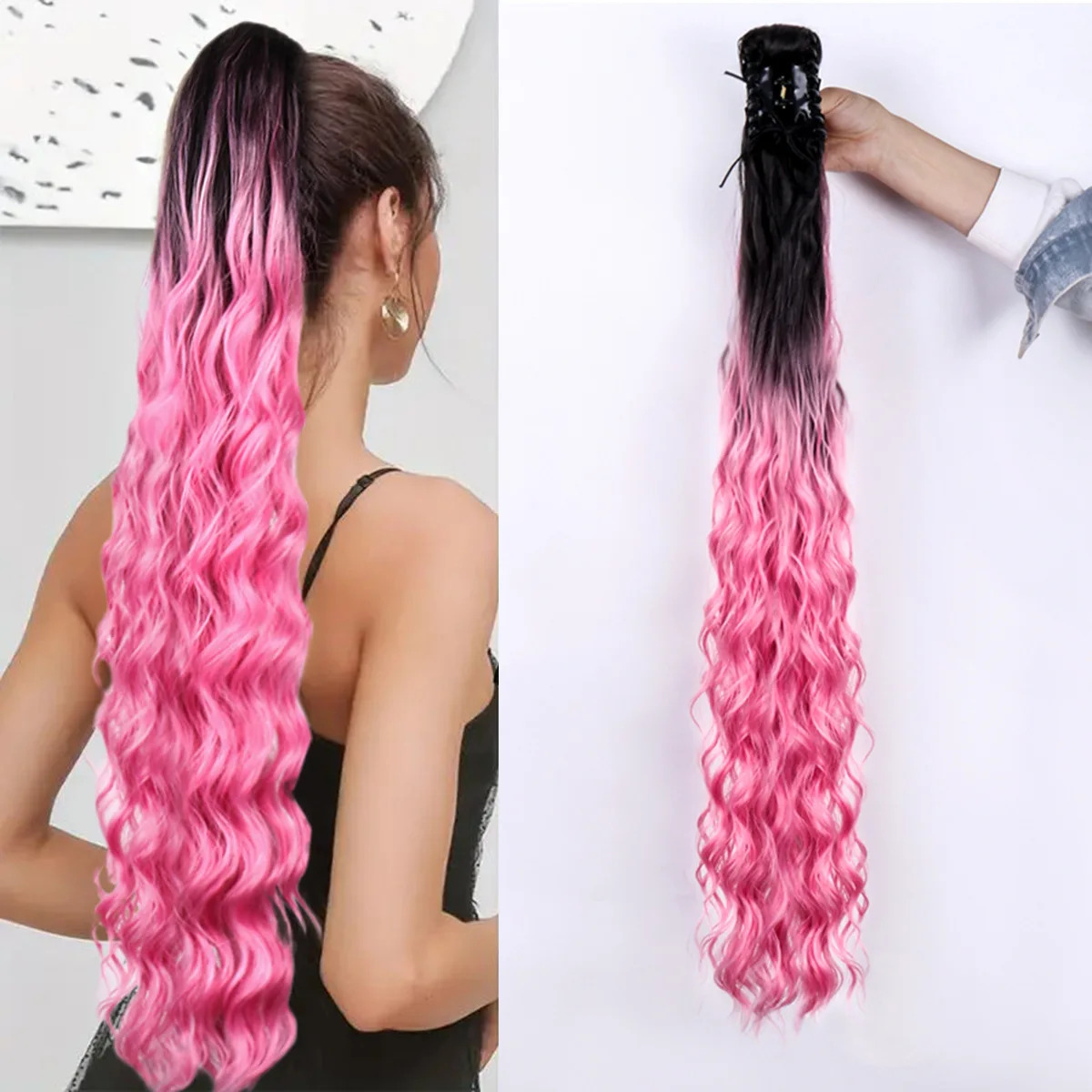 

Заколка-шиньон для волос: объемный волнистый длинный кудрявый хвост из синтетического волокна (высокотемпературный шелк) для женщин