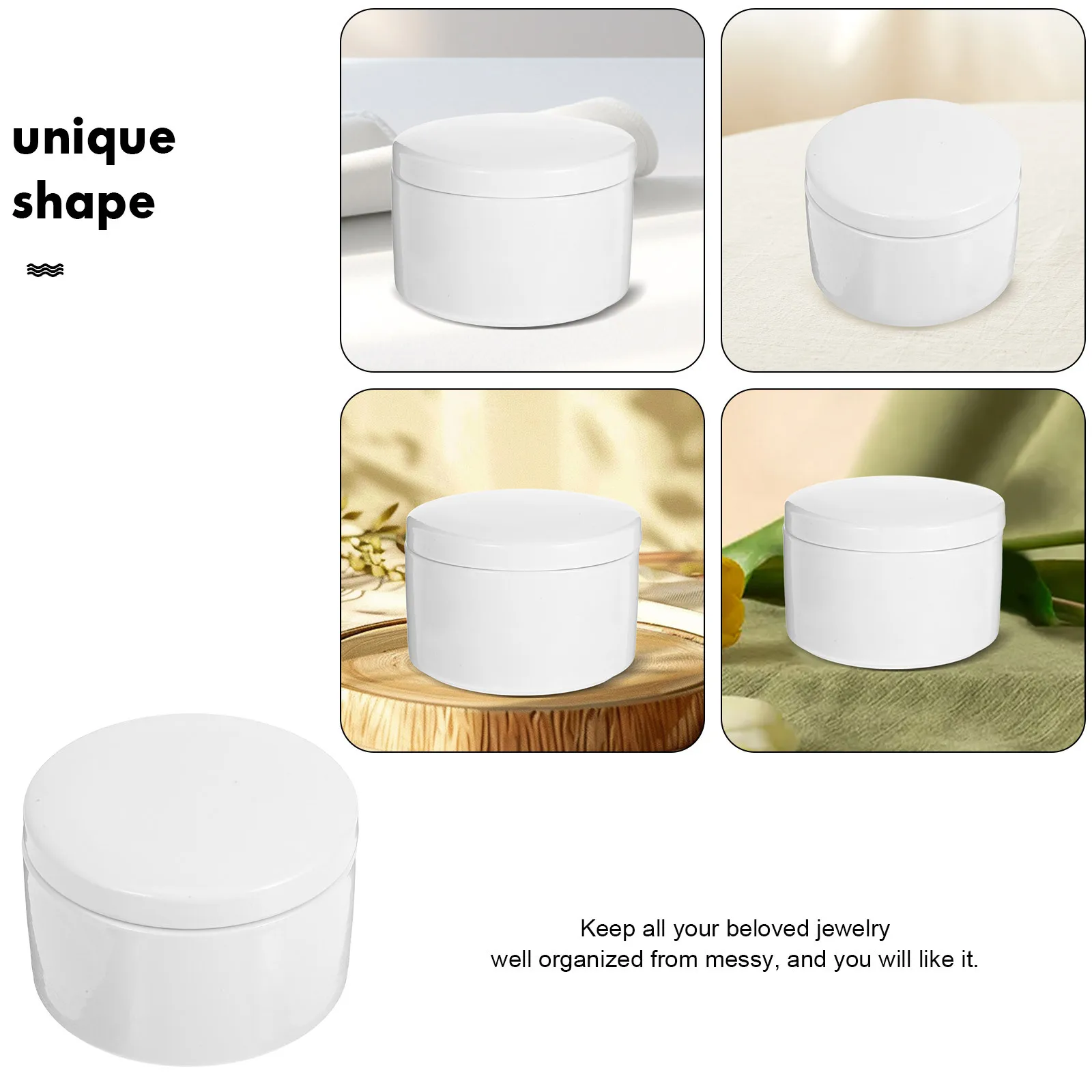 صندوق مجوهرات من السيراميك منظم سطح أملس لتخزين الحلي الصغيرة حافظة مجوهرات من السيراميك الأبيض حافظة أقراط مستديرة