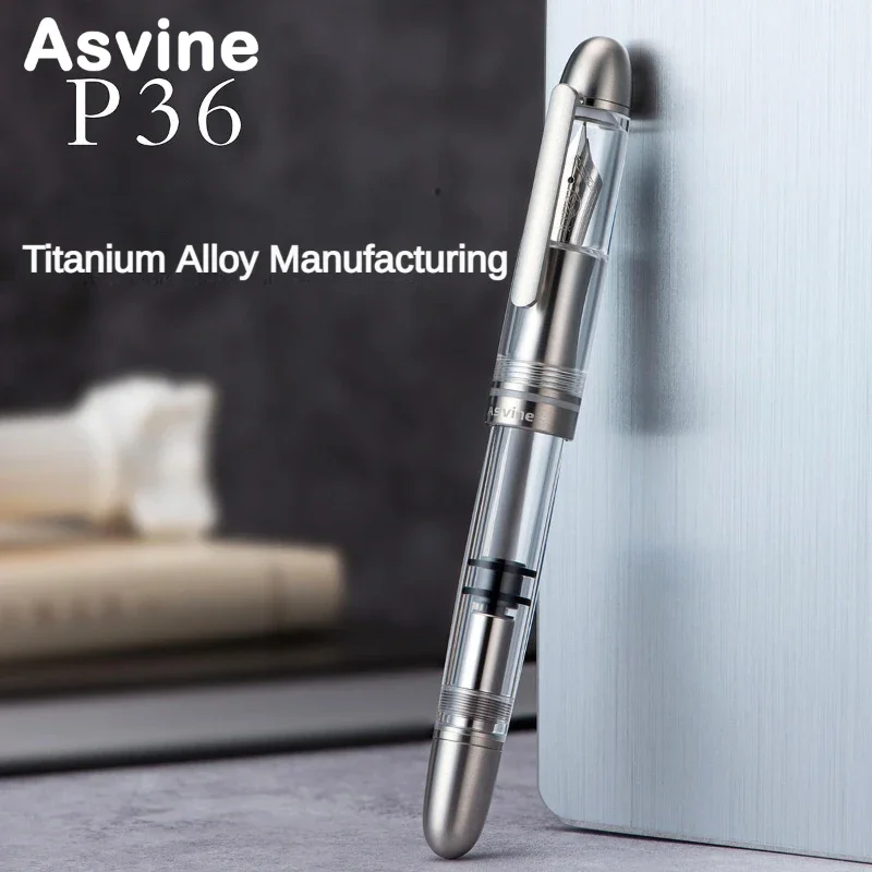 Imagem -02 - Asvine P36 Piston Filling Fountain Pen Caneta Luxo Elegante Titânio Acrílico Bock Escritório Escola Escrita Suprimentos Papelaria