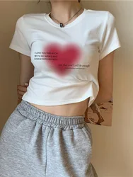 Aesthetic Heart print women T-shirt anime letter kawaii 90's crop tops Summer short sleeve Tees kpop streetwear y2k clothes lady